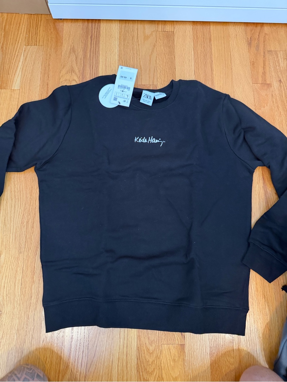 ZARA Black Crewneck Sweatshirt with White Keith Haring Script
